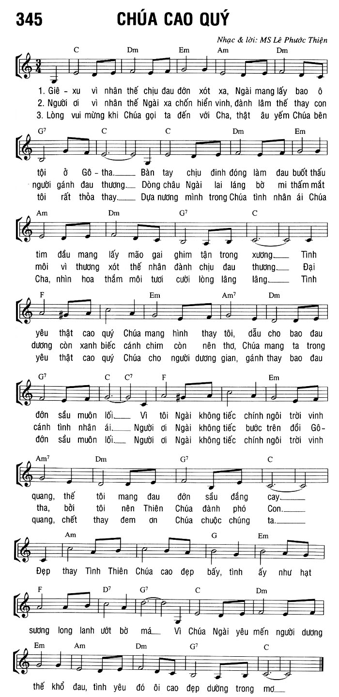 Sheet music: CHÚA CAO QUÝ