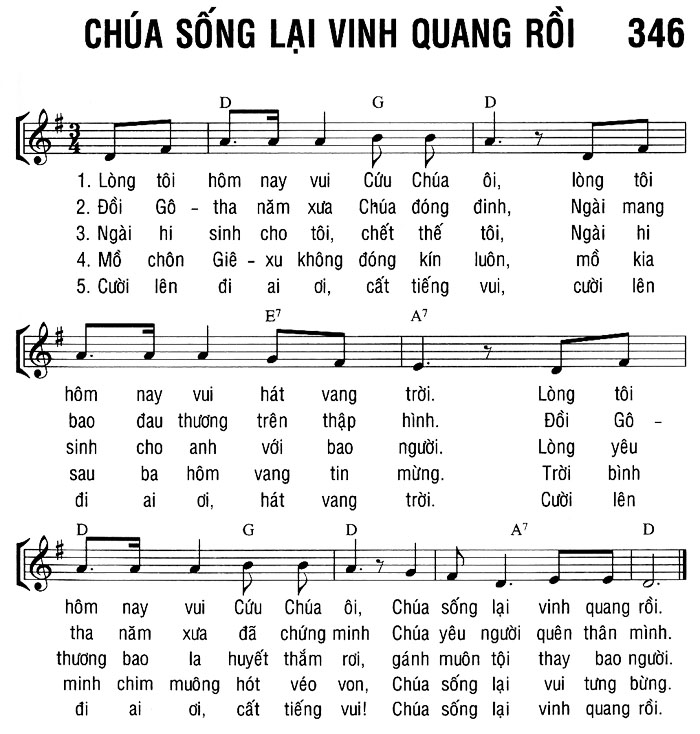 Sheet music: CHÚA SỐNG LẠI VINH QUANG RỒI
