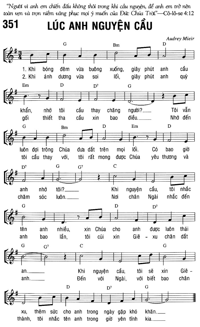 Sheet music: LÚC ANH NGUYỆN CẦU