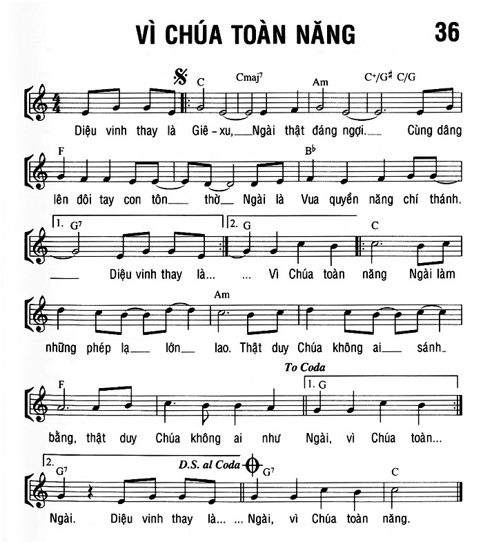 Sheet music: VÌ CHÚA TOÀN NĂNG