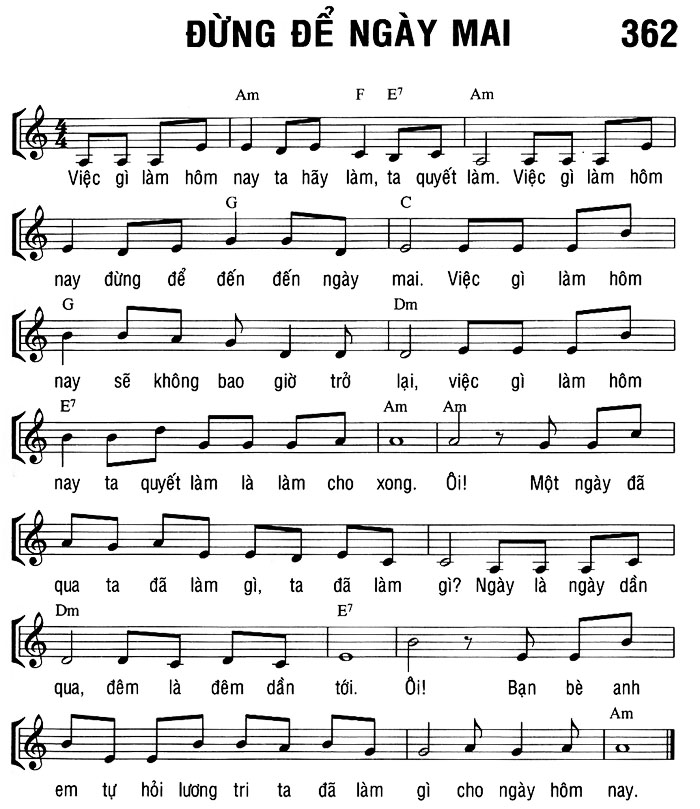 Sheet music: ĐỪNG ĐỂ NGÀY MAI