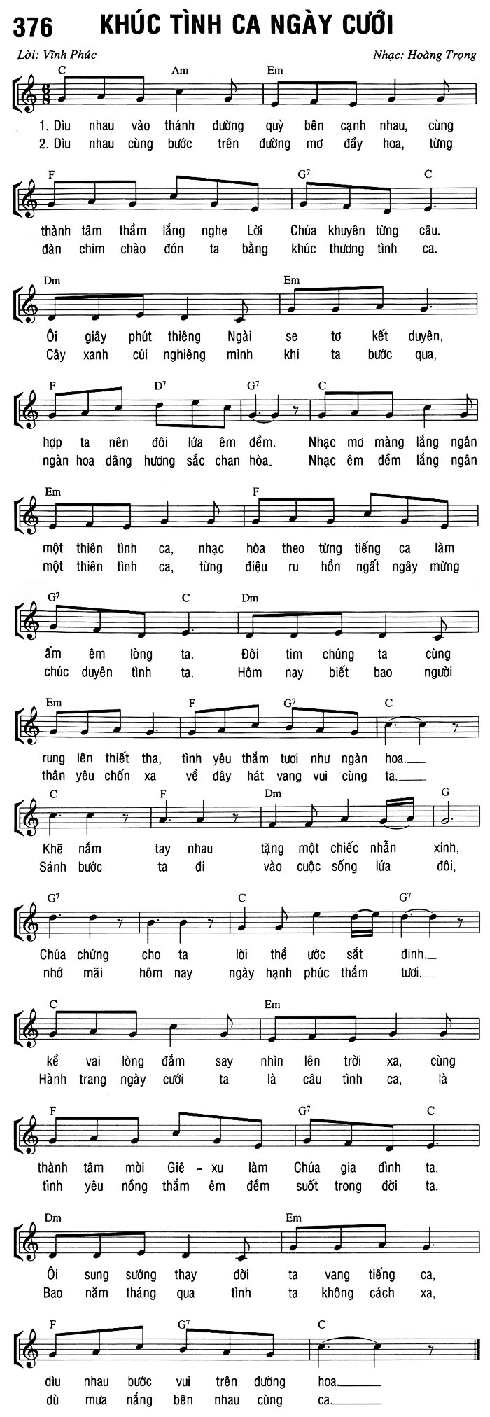 Sheet music: KHÚC TÌNH CA NGÀY CƯỚI