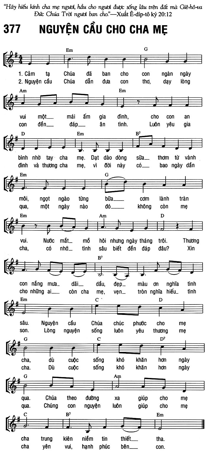Sheet music: NGUYỆN CẦU CHO CHA MẸ