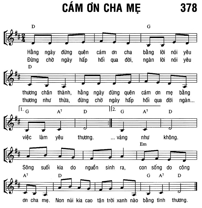 Sheet music: CẢM ƠN CHA MẸ