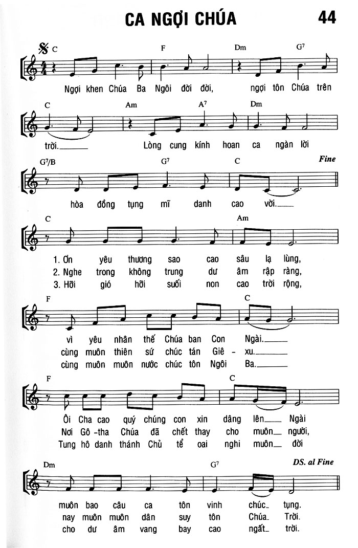 Sheet music: CA NGỢI CHÚA