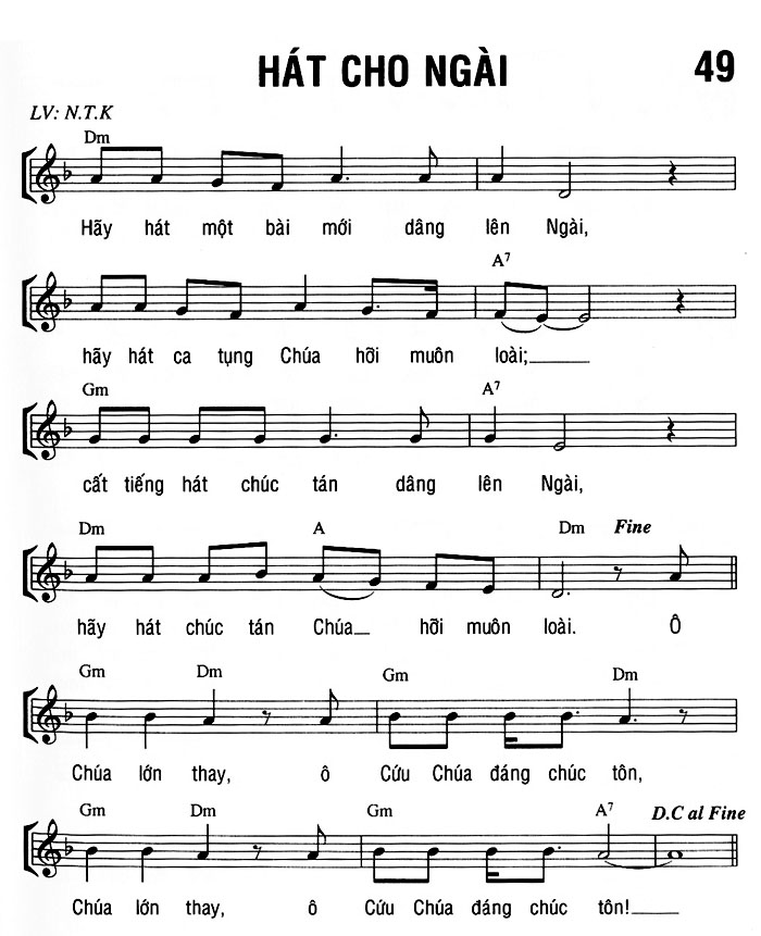 Sheet music: HÁT CHO NGÀI