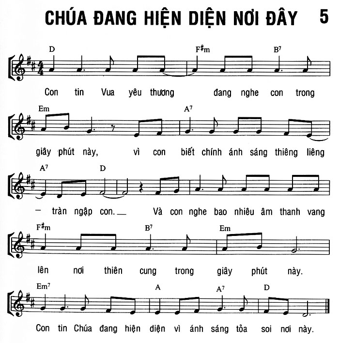Sheet music: CHÚA ĐANG HIỆN DIỆN NƠI ĐÂY