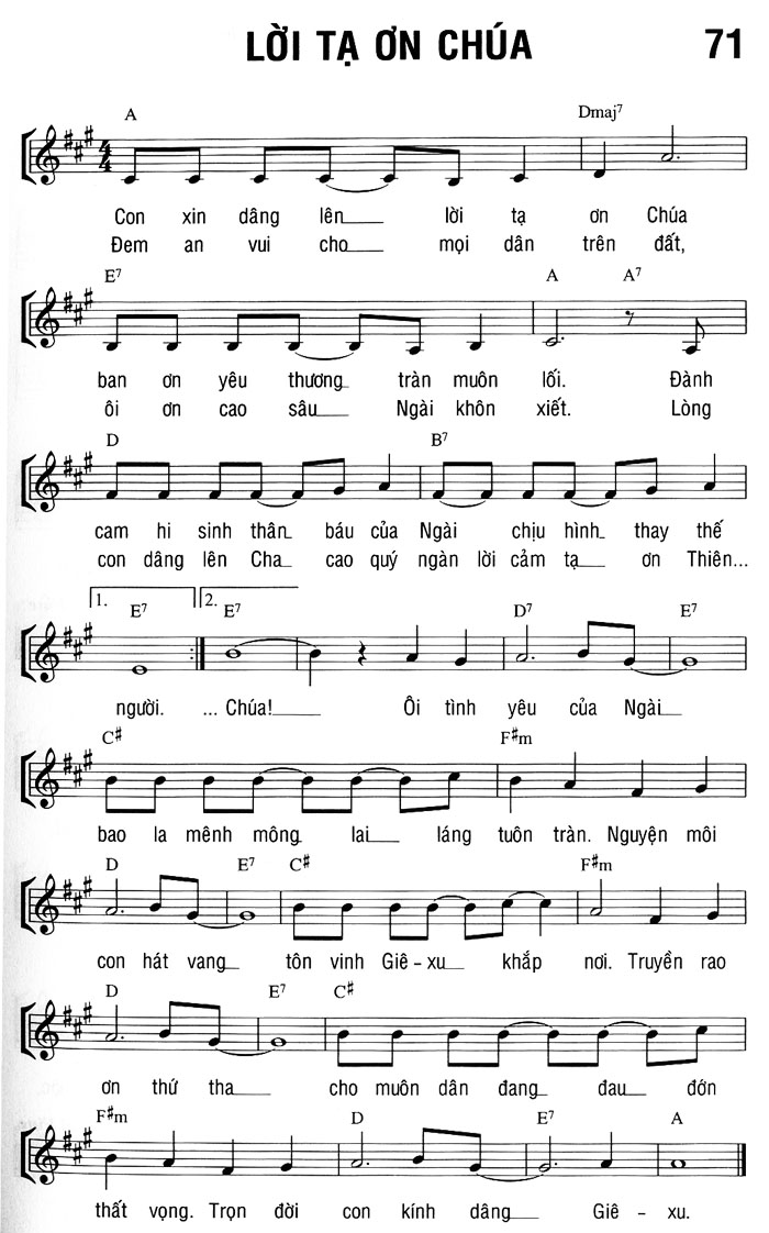 Sheet music: LỜI TẠ ƠN CHÚA