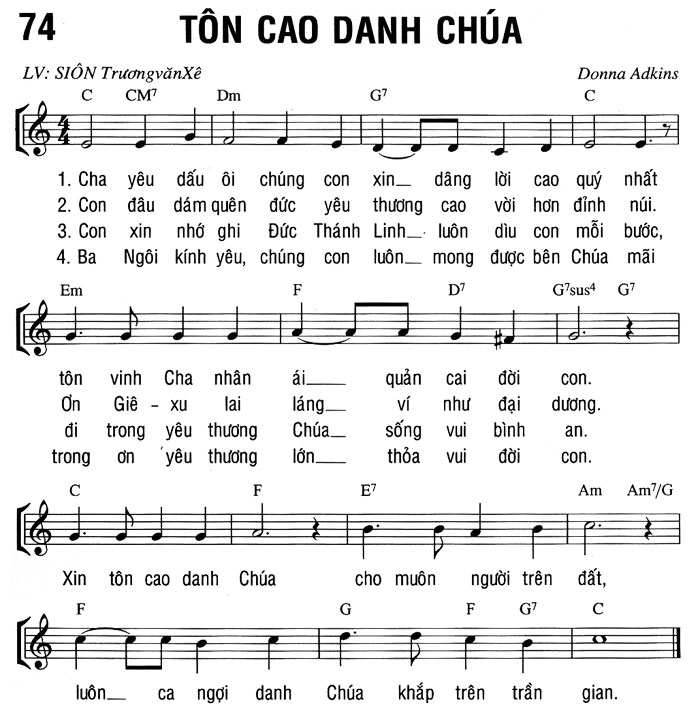 Sheet music: TÔN CAO DANH CHÚA