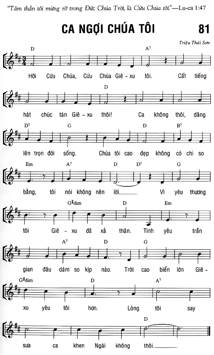 Sheet music: CA NGỢI CHÚA TÔI