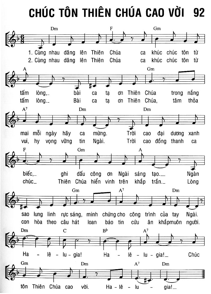 Sheet music: CHÚC TÔN THIÊN CHÚA CAO VỜI