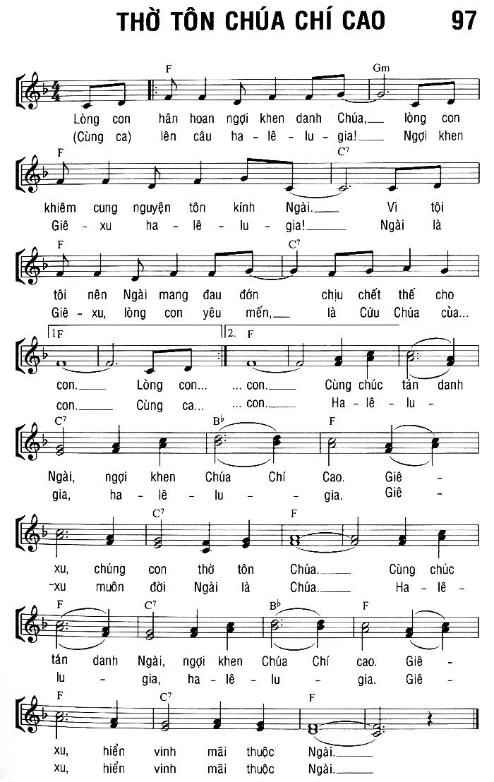Sheet music: THỜ TÔN CHÚA CHÍ CAO