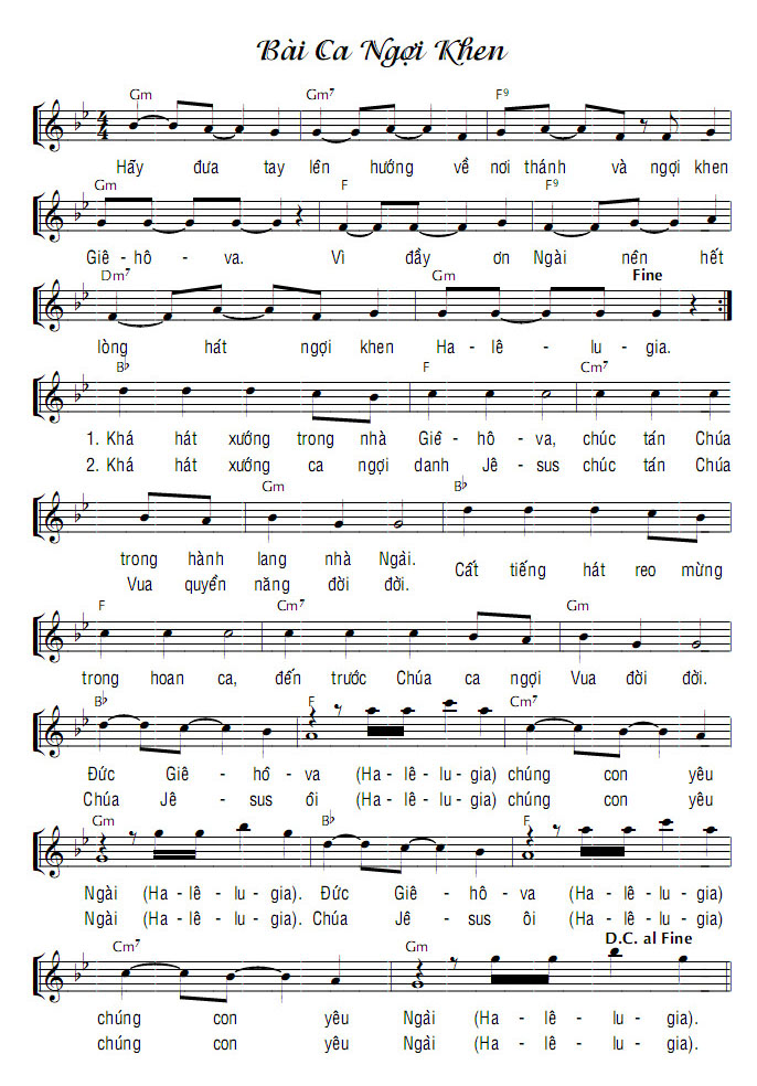 Sheet music: BÀI CA NGỢI KHEN
