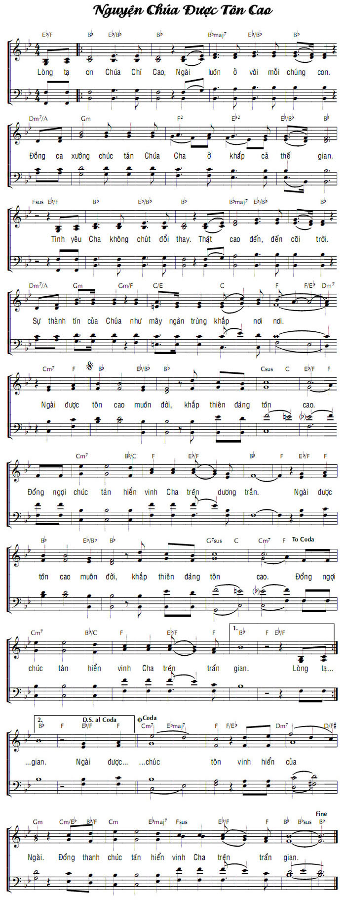 Sheet music: NGUYỆN CHÚA ĐƯỢC TÔN CAO