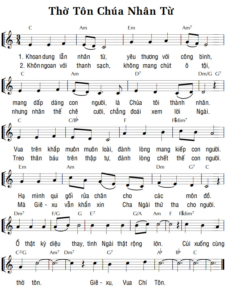Sheet music: THỜ TÔN CHÚA NHÂN TỪ