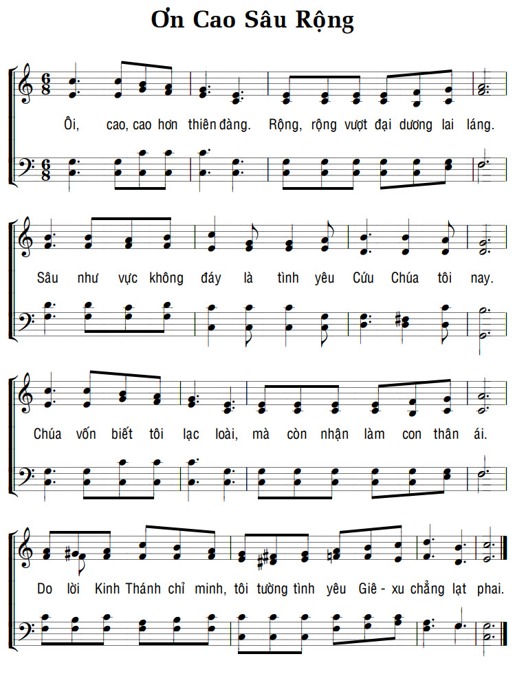 Sheet music: ƠN CAO SÂU RỘNG