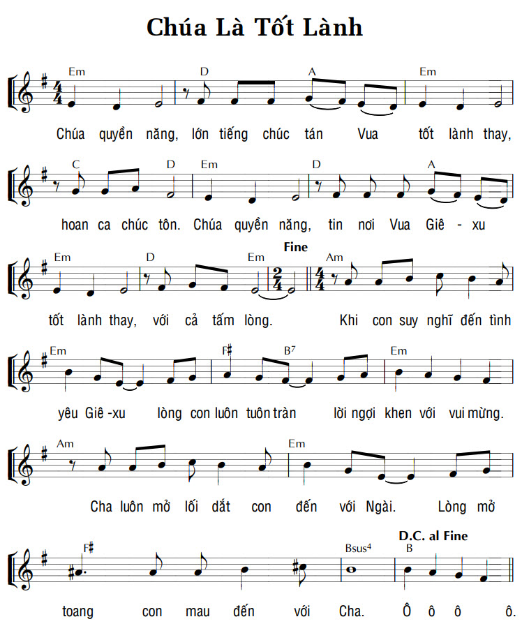 Sheet music: CHÚA LÀ TỐT LÀNH