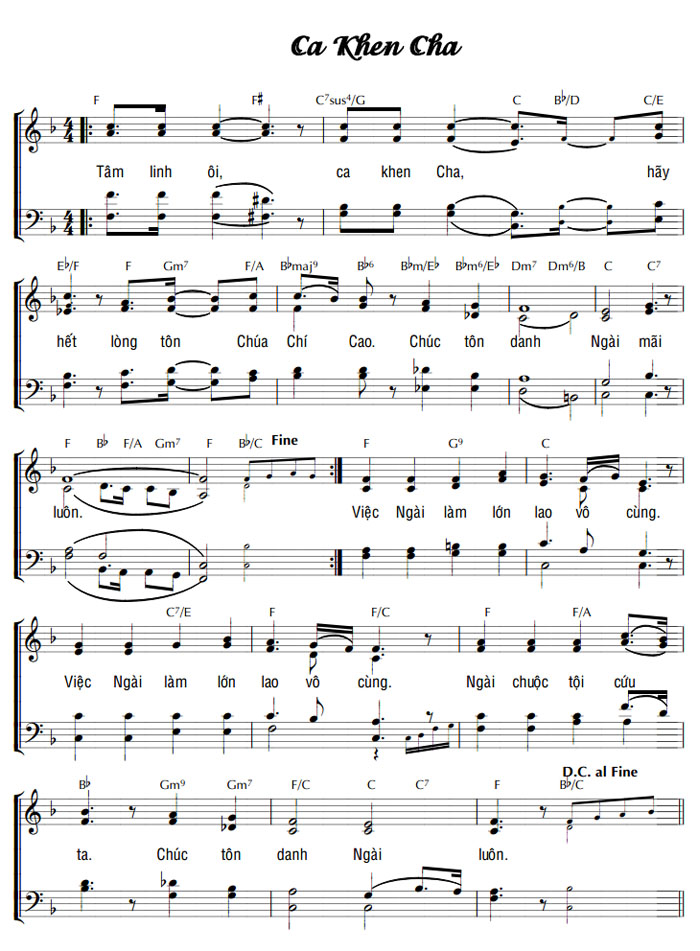 Sheet music: CA KHEN CHA