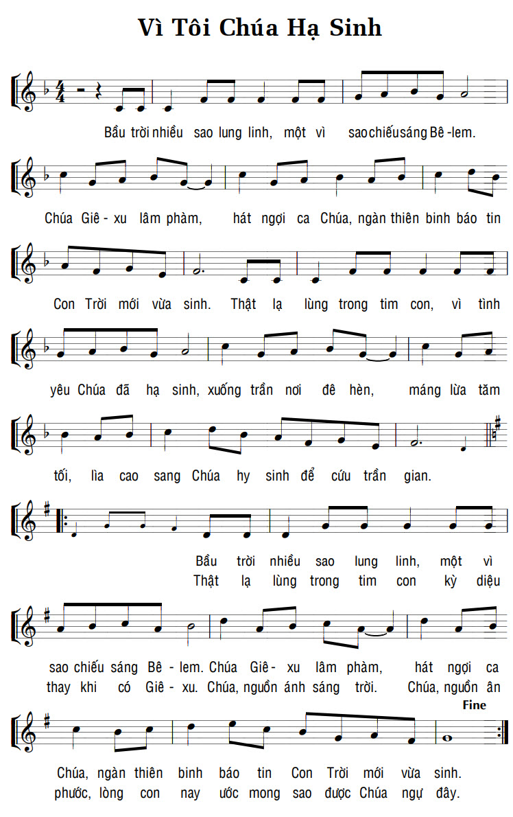 Sheet music: VÌ TÔI CHÚA HẠ SINH
