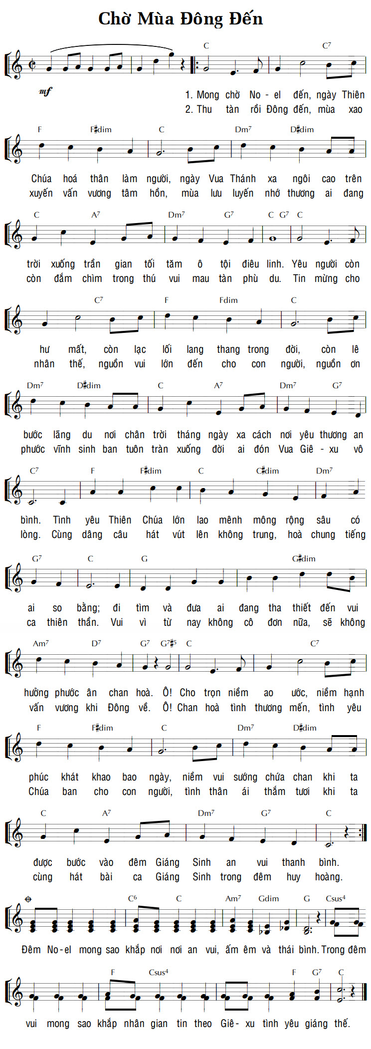 Sheet music: CHỜ MÙA ĐÔNG ĐẾN