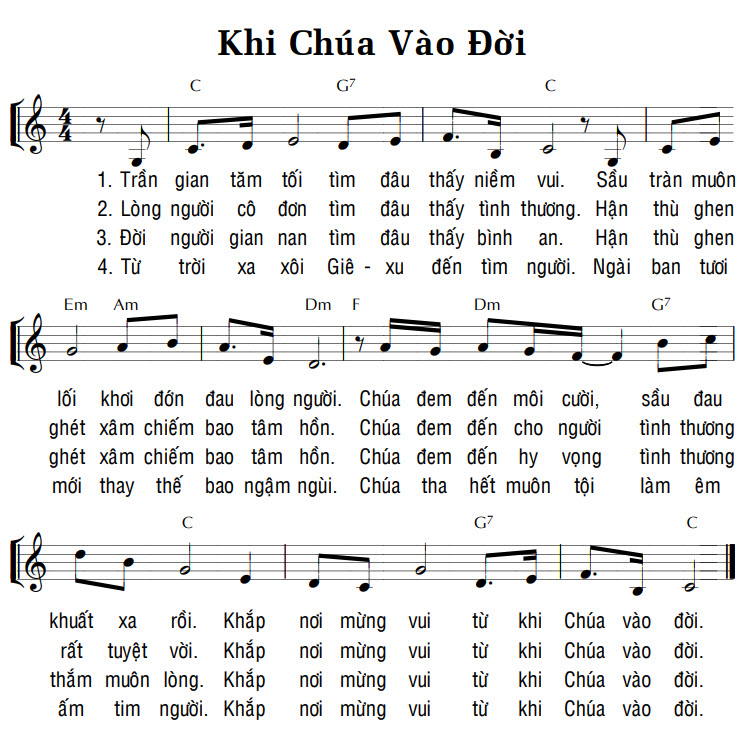 Sheet music: KHI CHÚA VÀO ĐỜI
