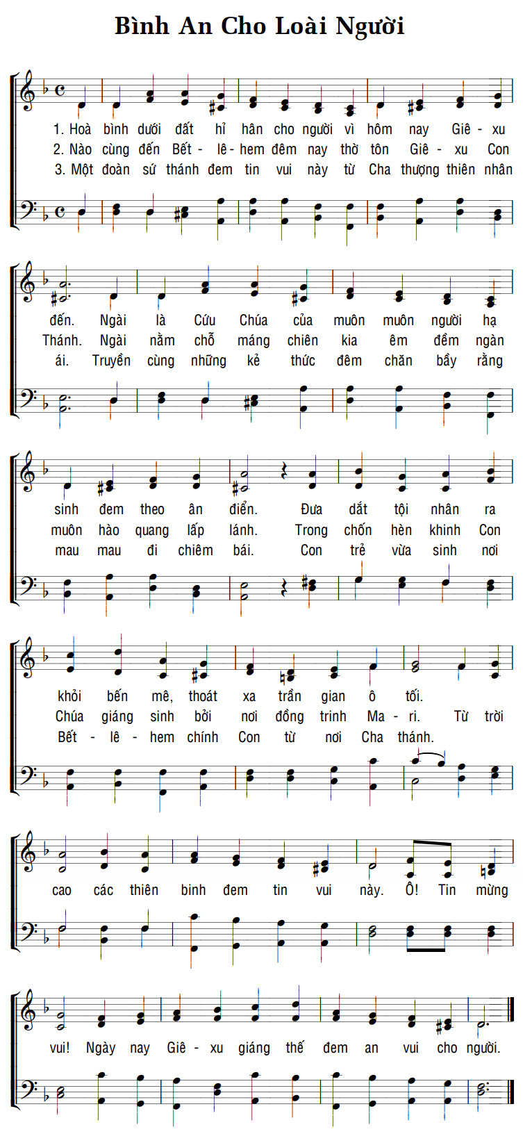 Sheet music: BÌNH AN CHO LOÀI NGƯỜI