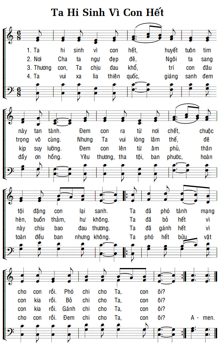 Sheet music: TA HY SINH VÌ CON HẾT