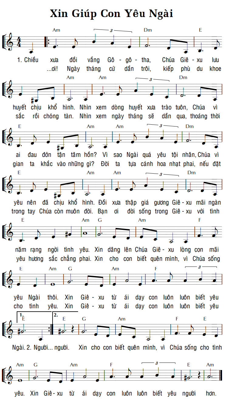 Sheet music: XIN GIÚP CON YÊU NGÀI