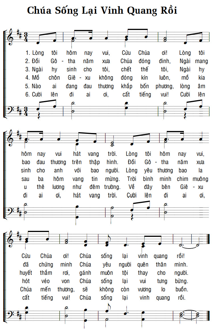 Sheet music: CHÚA SỐNG LẠI VINH QUANG RỒI