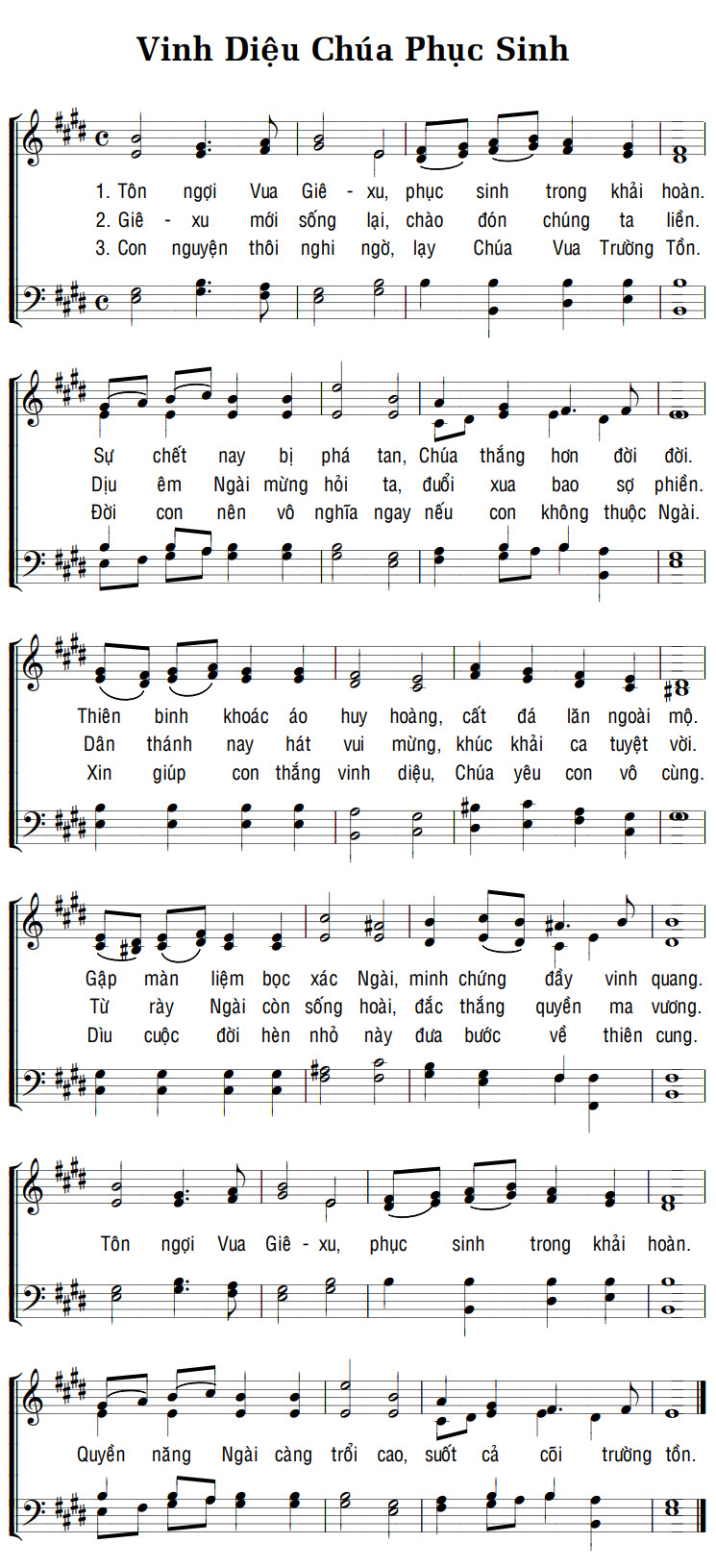 Sheet music: VINH DIỆU CHÚA PHỤC SINH