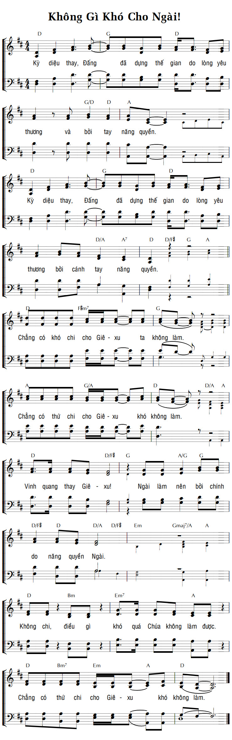 Sheet music: KHÔNG GÌ KHÓ CHO NGÀI!