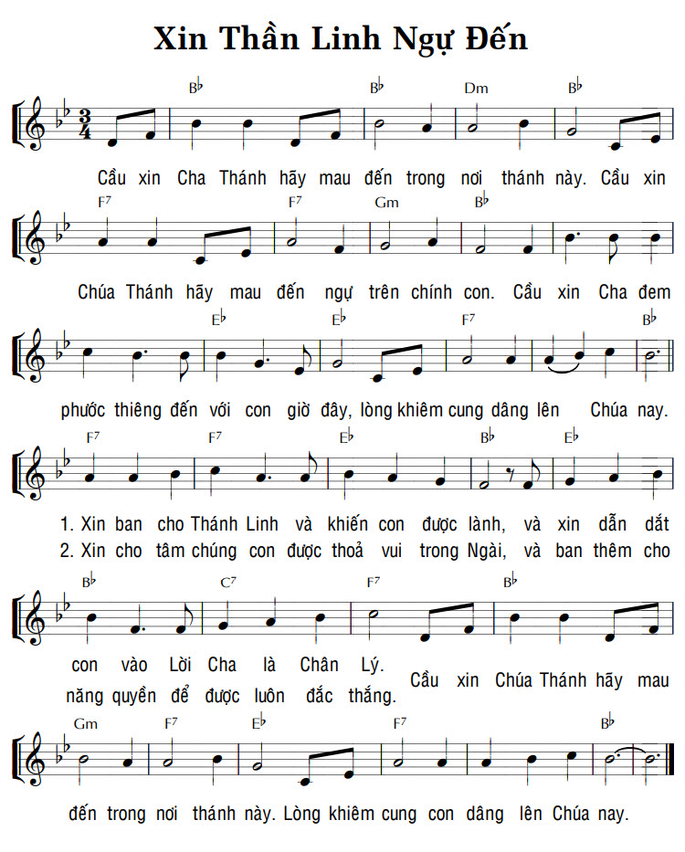 Sheet music: XIN THẦN LINH NGỰ ĐẾN