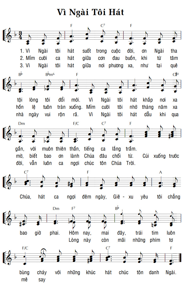 Sheet music: VÌ NGÀI TÔI HÁT