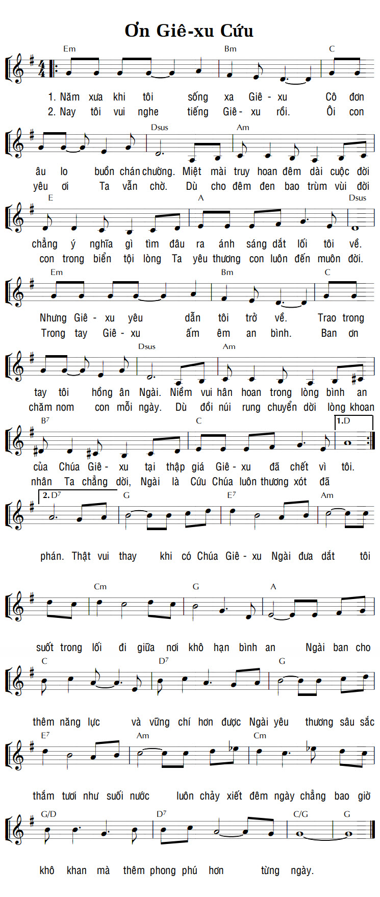 Sheet music: ƠN GIÊ-XU CỨU