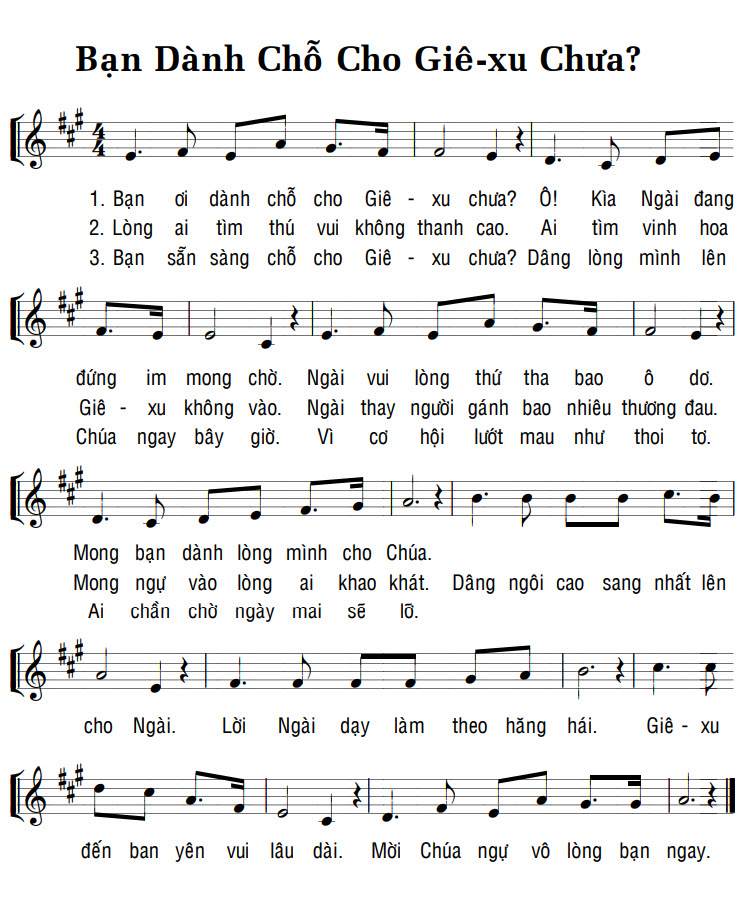 Sheet music: BẠN DÀNH CHỖ CHO GIÊ-XU CHƯA?