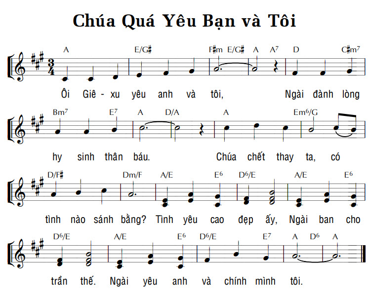 Sheet music: CHÚA QUÁ YÊU BẠN VÀ TÔI