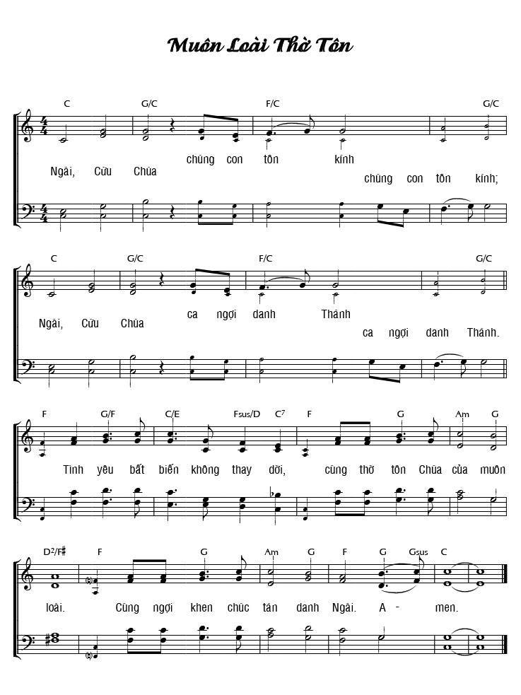 Sheet music: MUÔN LOÀI THỜ TÔN