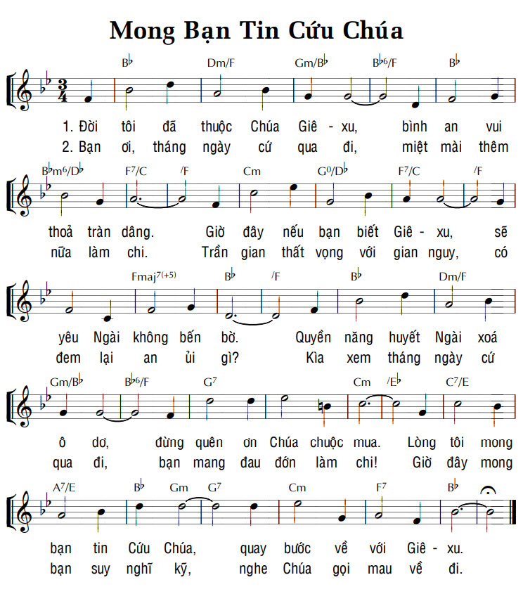 Sheet music: MONG BẠN TIN CỨU CHÚA