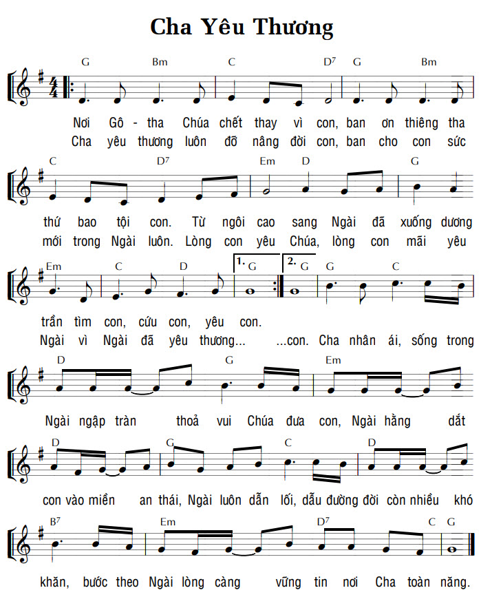 Sheet music: CHA YÊU THƯƠNG