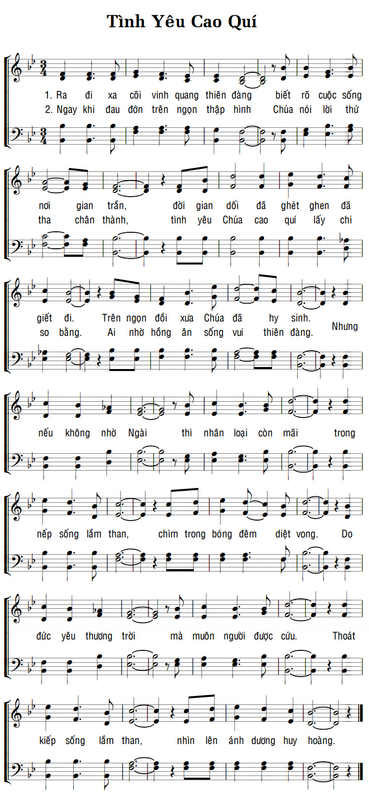 Sheet music: TÌNH YÊU CAO QUÍ
