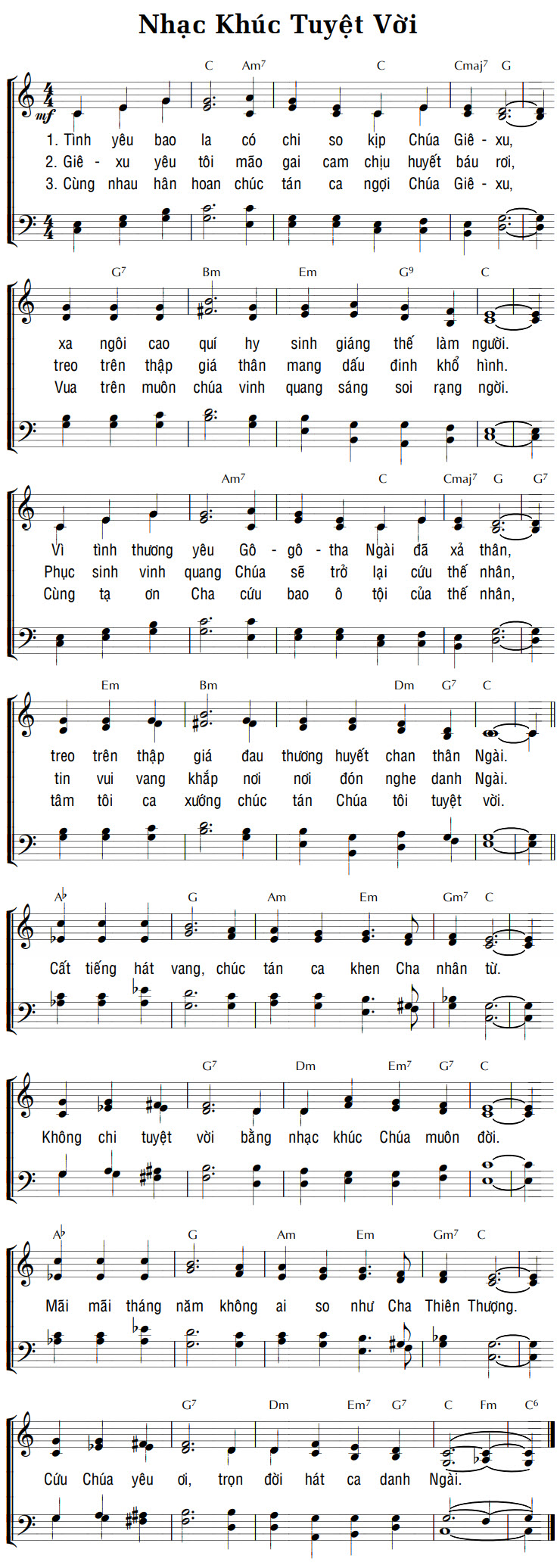 Sheet music: NHẠC KHÚC TUYỆT VỜI