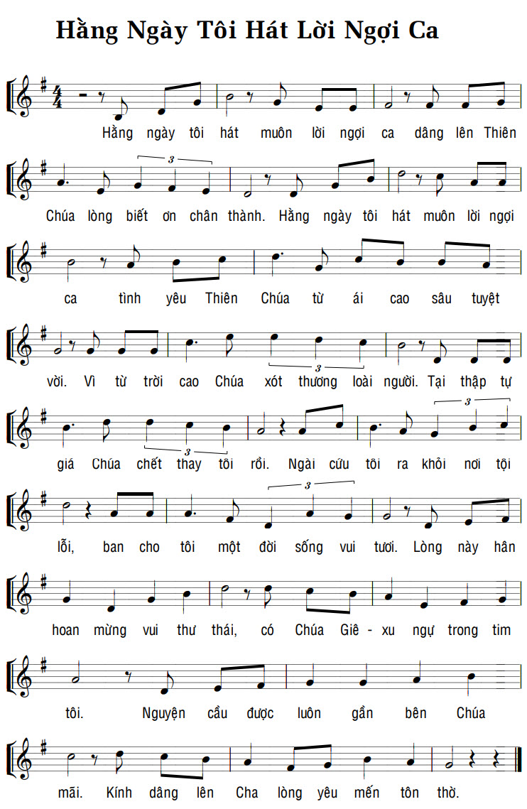 Sheet music: HẰNG NGÀY TÔI HÁT LỜI NGỢI CA