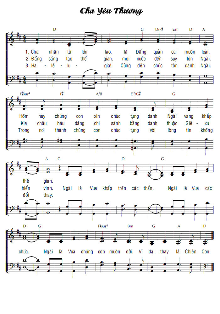Sheet music: CHA YÊU THƯƠNG