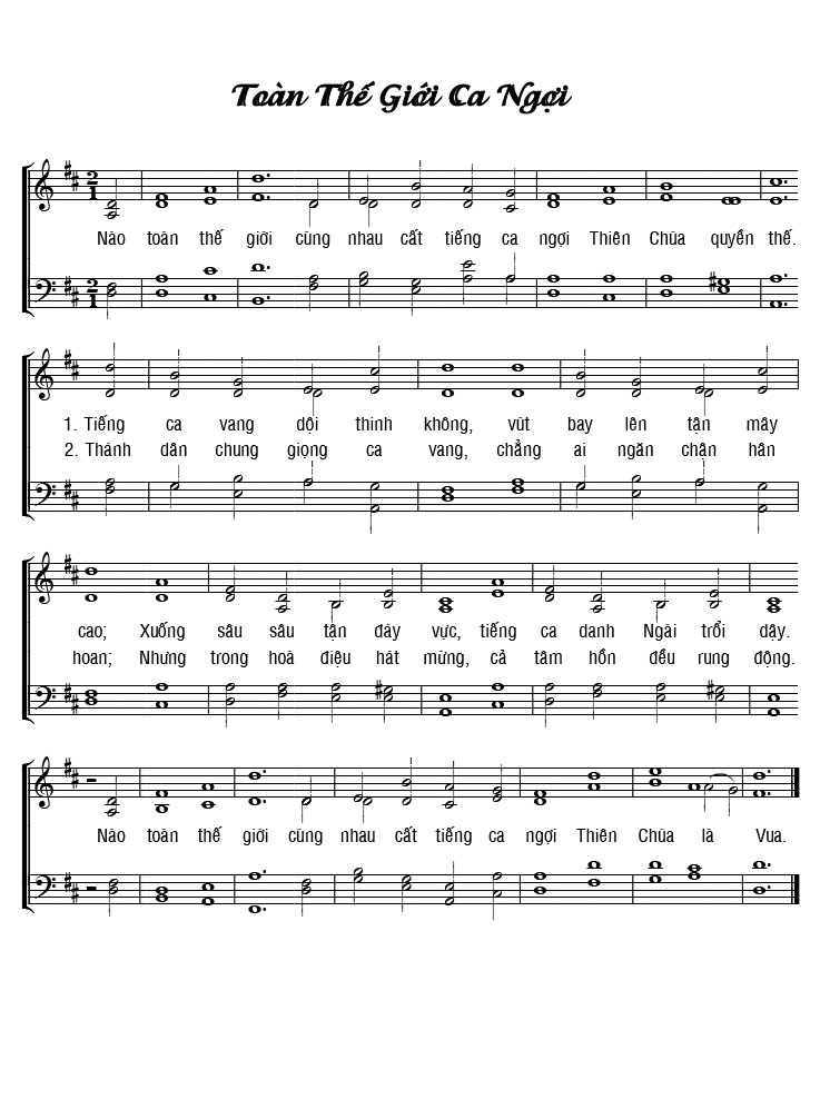 Sheet music: TOÀN THẾ GIỚI CA NGỢI