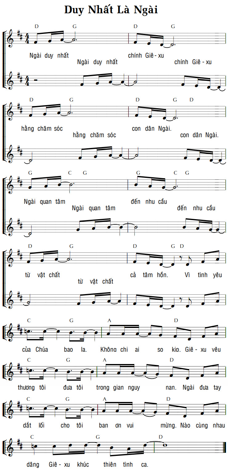 Sheet music: DUY NHẤT LÀ NGÀI