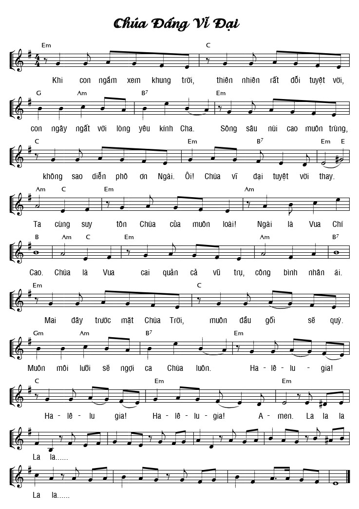 Sheet music: CHÚA ĐẤNG VĨ ĐẠI