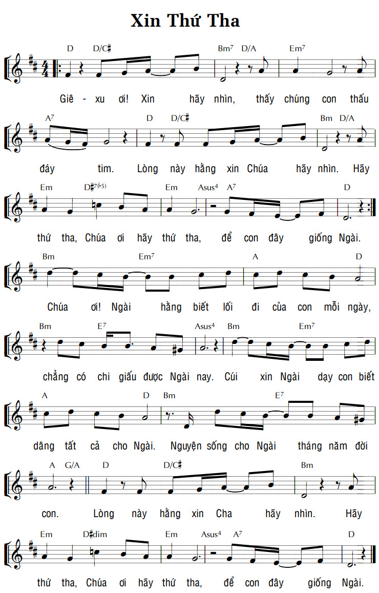 Sheet music: XIN THA THỨ