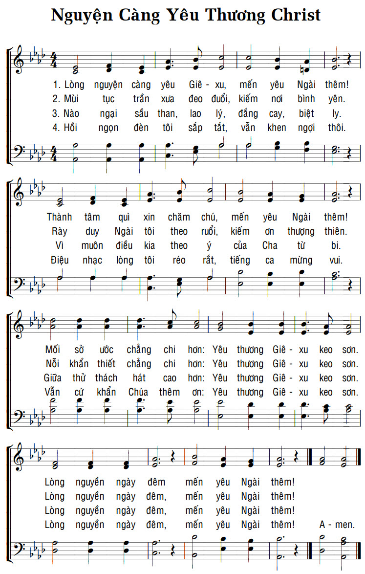 Sheet music: NGUYỆN CÀNG YÊU THƯƠNG CHRIST