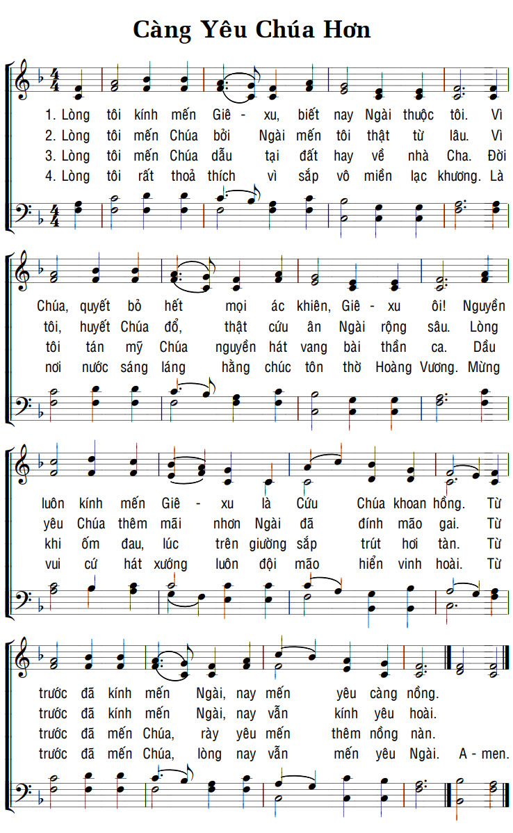Sheet music: CÀNG YÊU CHÚA HƠN