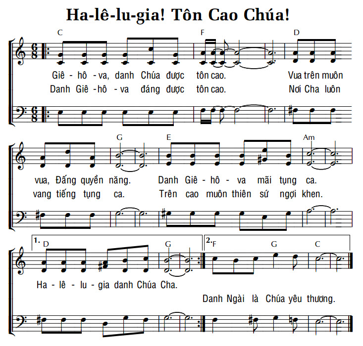 Sheet music: HA-LÊ-LU-GIA! TÔN CAO CHÚA